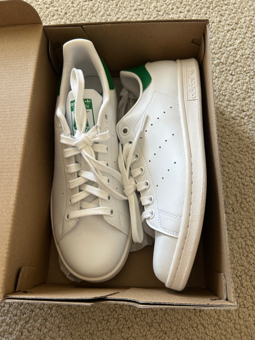 adidas White Leather Sneakers with Green Heel Accent